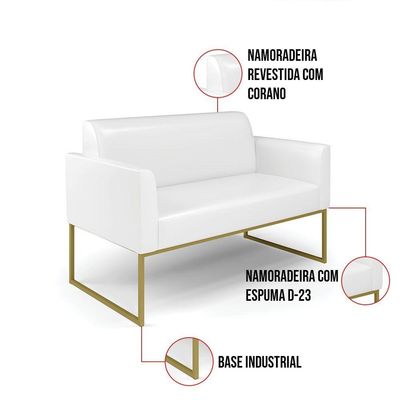 Sofá Namoradeira Base Industrial Dourado Marisa Corano Branco D03 - D'rossi