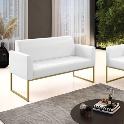 Sofá Namoradeira Base Industrial Dourado Marisa Corano Branco D03 - D'rossi