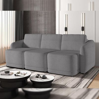 Sofá Cama Para Sala De Estar 3 Lugares 306cm Montserrat K01 Bouclê Cinza - Lyam Decor