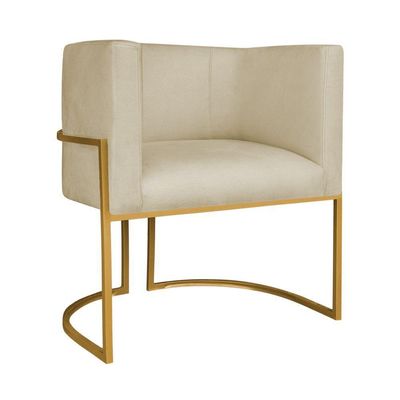 Kit Divã Luna 185cm Lado Direito E 01 Poltrona Base De Ferro Dourado Suede Bege