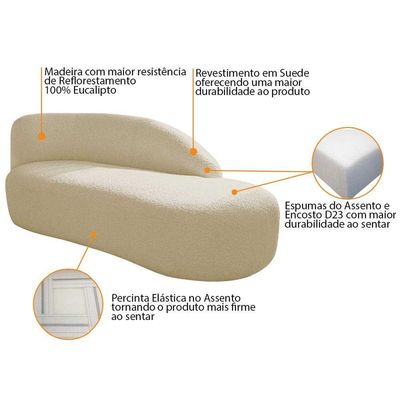 Kit Divã Luna 185cm Lado Direito E 01 Poltrona Base De Ferro Dourado Suede Bege