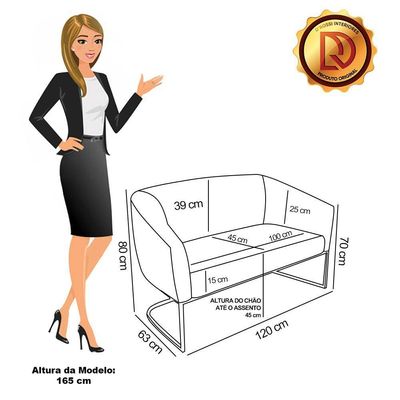 Sofá Namoradeira E Poltrona Base Industrial Dourado Stella D03 - D'rossi Cor A19 Bege