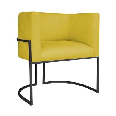 Kit Divã Luna 140cm Lado Esquerdo E 01 Poltrona Base De Ferro Preto Suede Amarelo