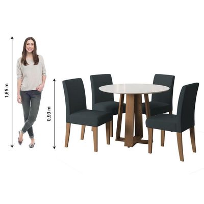 Conjunto De Mesa Sala De Jantar Athenas Redonda 1,03m 4 Cadeiras Trieste Cedro Off White Chumbo
