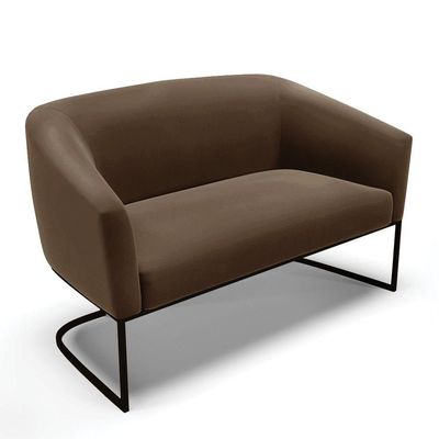 Sofá Namoradeira E 2 Poltronas Base Industrial Preto Stella Suede D03 - D'rossi Cor Marrom