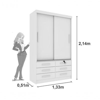 Guarda Roupa Casal Chicago 2 Portas 6 Gavetas S/Espelho Tcil Neve.
