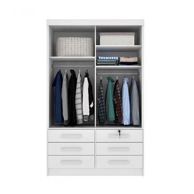 Guarda Roupa Casal Chicago 2 Portas 6 Gavetas S/Espelho Tcil Neve.