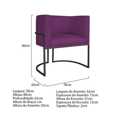 Kit Divã Luna 140cm Lado Esquerdo E 01 Poltrona Base De Ferro Preto Suede Roxo