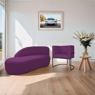 Kit Divã Luna 140cm Lado Esquerdo E 01 Poltrona Base De Ferro Preto Suede Roxo