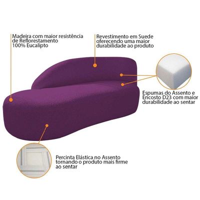 Kit Divã Luna 140cm Lado Esquerdo E 01 Poltrona Base De Ferro Preto Suede Roxo
