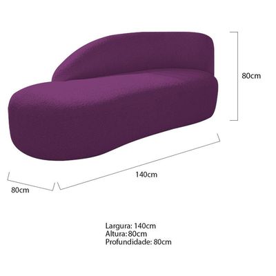 Kit Divã Luna 140cm Lado Esquerdo E 01 Poltrona Base De Ferro Preto Suede Roxo