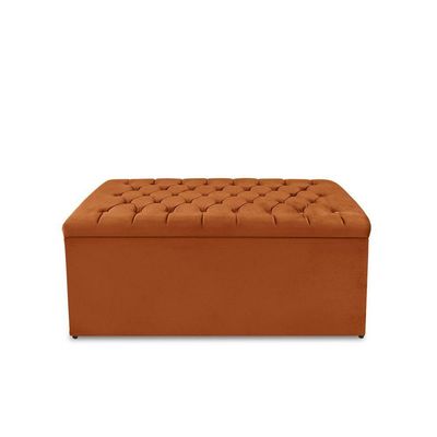 Kit Cabeceira E Calçadeira Baú Dunas Solteiro 90 Cm - Veludo Terra Cota