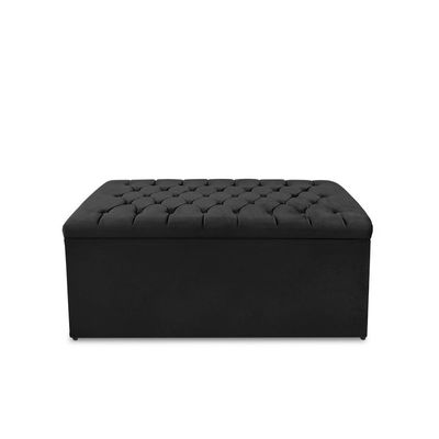 Kit Cabeceira E Calçadeira Baú Dubai Queen 160 Cm - Veludo Preto