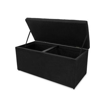 Kit Cabeceira E Calçadeira Baú Dubai Queen 160 Cm - Veludo Preto