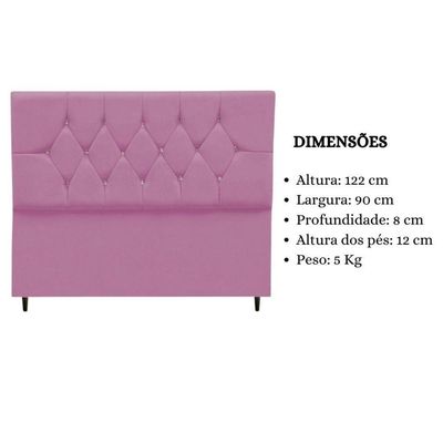 Cabeceira Cama Box Solteiro 90 Cm Geovana Suede Rosê E Frame