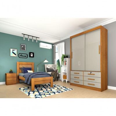 Guarda Roupa Casal Chicago 2 Portas 6 Gavetas S/Espelho Tcil Cinamomo/Off White