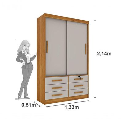 Guarda Roupa Casal Chicago 2 Portas 6 Gavetas S/Espelho Tcil Cinamomo/Off White