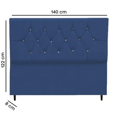 Cabeceira Cama Box Casal 140 Cm Geovana Suede Azul Marinho