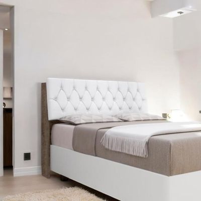 Cabeceira Estofada ísis Queen Chocolate Com Capitonê Branco