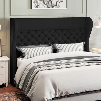 Kit Cabeceira Cama Box Casal 195cm Madrid Com Puff Recamier Santorini Veludo Preto