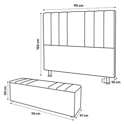 Cabeceira E Baú Cama Box Solteiro 90cm Sintético Branco