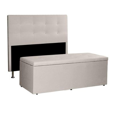 Kit Cabeceira E Calçadeira Baú Casal 1,40m Berlim Suede Bege - Pallazio