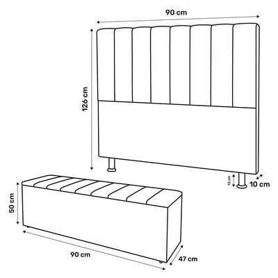 Cabeceira E Baú Cama Box Solteiro 90cm Suede Cinza Escuro