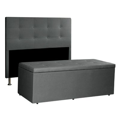 Kit Cabeceira E Calçadeira Baú Casal 1,40m Berlim Suede - Pallazio Cor Cinza