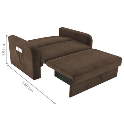 Sofá Cama Com Baú 2 Lugares John Veludo Marrom