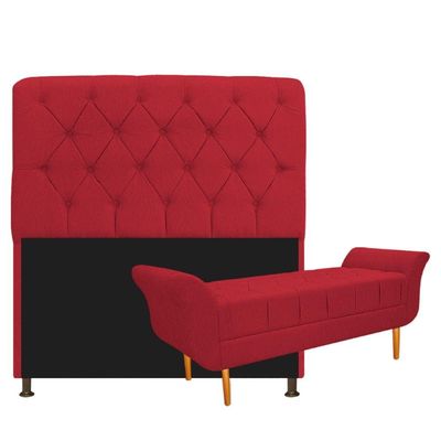 Kit Cabeceira e Recamier 140 Cm Casal Suede Vermelho