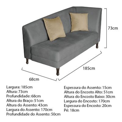 Recamier Heitor 185cm Com Almofada Lado Esquerdo Sintético Cor Cinza/bege