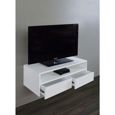 Rack Para Tv Suspenso Bancada Com Nicho E Gaveta Branco Laca