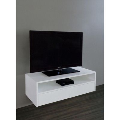 Rack Para Tv Suspenso Bancada Com Nicho E Gaveta Branco Laca