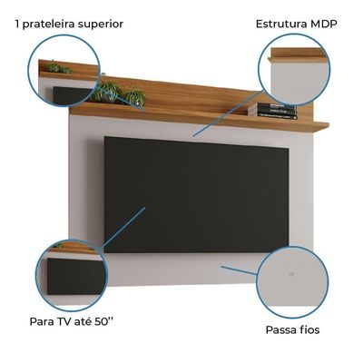 Painel Para Tv Smart Até 50 Polegadas Nt 1185 Notável Off White / Freijó Trend 1,35m Preto
