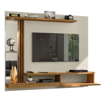 Painel Para Tv Com Led E Espelho Heroe Off White Cinamomo