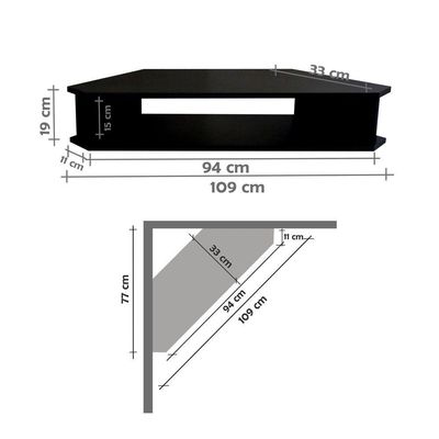 Rack Suspenso Para Tv De Até 43” Aparador Bancada Estante De Canto Preto