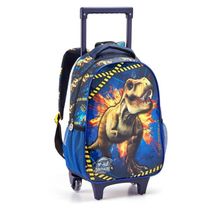 Kit Mochila Rodinhas Lancheira Estojo Infantil Escolar Menino Dinossauro Premium Azul Seanite