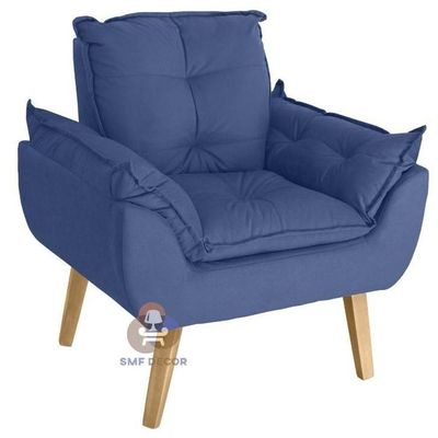 Kit 02 Poltrona E Puff Opala Azul Marinho