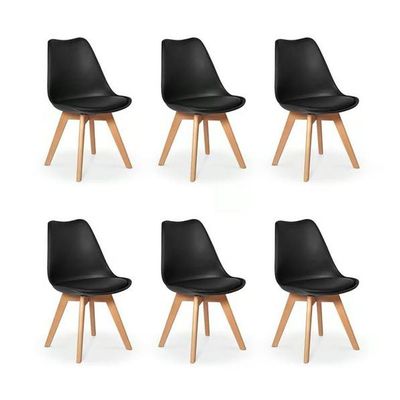 Kit C/ 6 Cadeiras Leda – Charles Eames, Saarinen Wood Com Almofada Preta