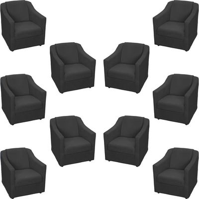 Kit 10 Poltronas Decorativa Mila Pé De Plástico Cromado - Preto Suede