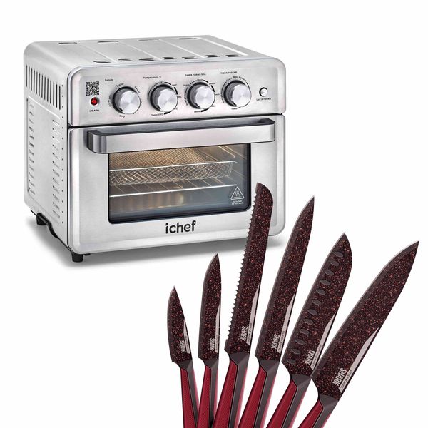 Airfryer + Forno Ichef Ovenfryer Max 26L e Conjunto de 6 Facas Special Cut Vermelha 220V