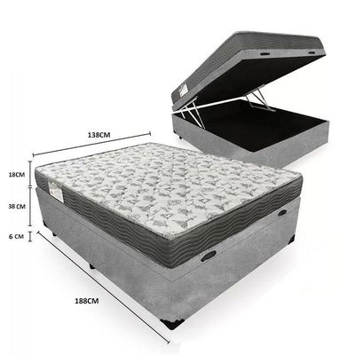 Cama Box Baú Casal Suede + Colchão De Espuma D33 - Sereneprime - 138cm Cinza