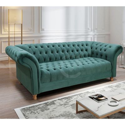 Sofá Chesterfield Conde D'el 3 Lugares Via Encanto Veludo Verde