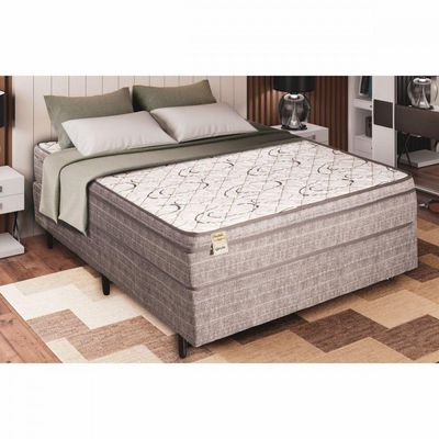 Cama Box Casal Com Colchão De Espuma D45 Dreemy Mega 138x188x63cm Apolospuma Cinza Com Branco