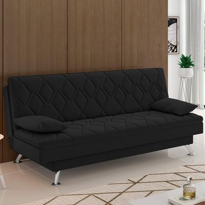 Sofá Cama Para Sala De Estar Quarto 193cm Lia M03 Veludo Preto - Lyam Decor