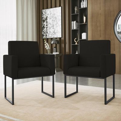 Kit Sofá 2 Lugares + 2 Poltronas Para Recepção Sala Balaqui Cor:preto Preto