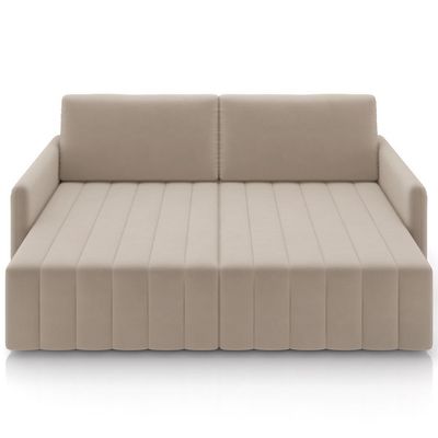 Sofá Cama Retrátil Para Sala De Estar 220cm Porthos M03 Veludo Bege - Lyam Decor