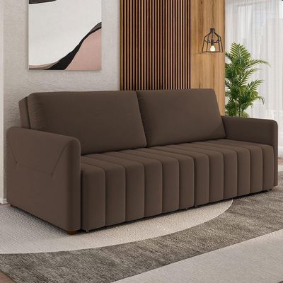 Sofá Cama Retrátil Para Sala De Estar 192cm Porthos M03 Veludo Marrom - Lyam Decor