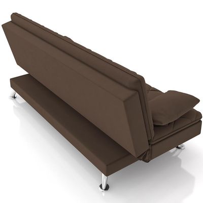 Sofá Cama Para Sala De Estar Quarto 193cm Lia M03 Veludo Marrom - Lyam Decor
