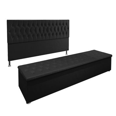 Kit Cabeceira Casal E Recamier Baú 1,95M Preto